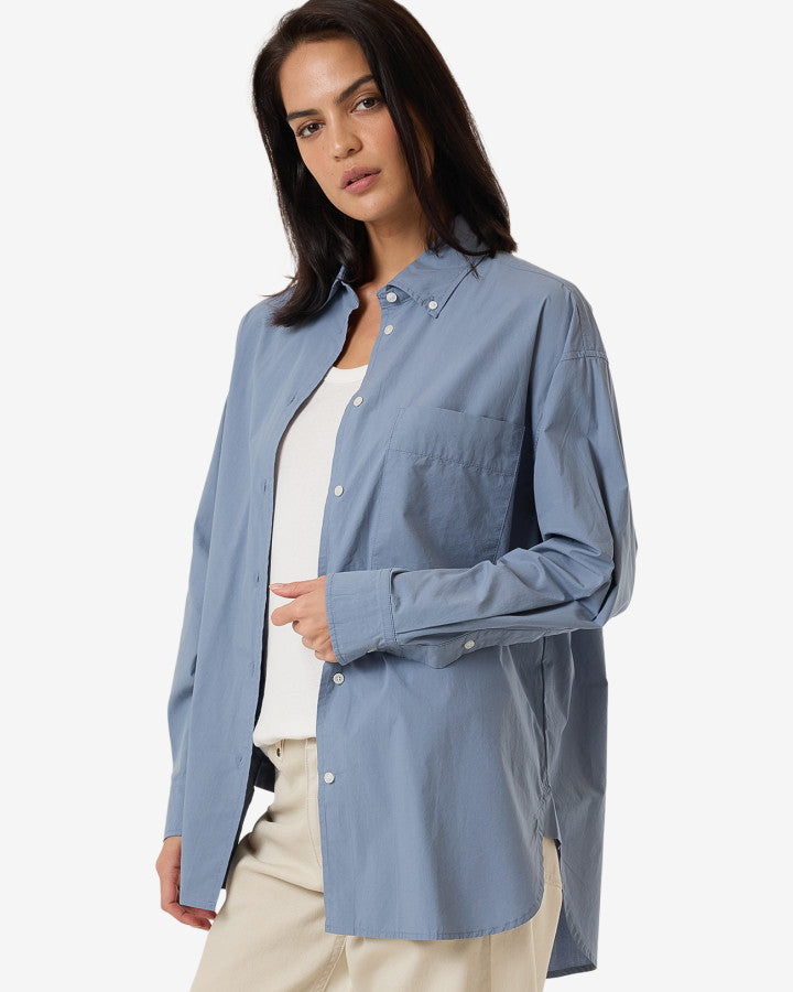 Maxwell Poplin Oversized Shirt - Dusty Blue