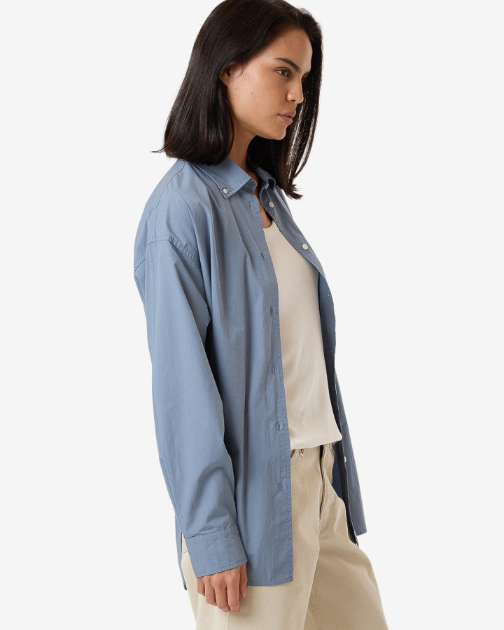 Maxwell Poplin Oversized Shirt - Dusty Blue