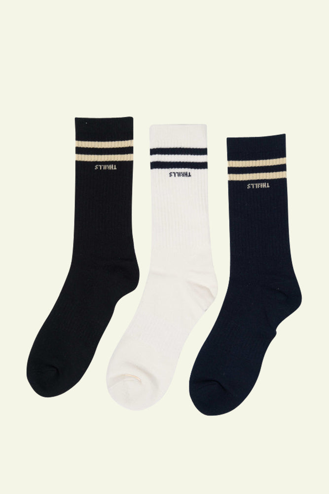 
            
                Load image into Gallery viewer, Minimal Thrills 3 Pack Sock- Oatmeal/ Washed Black/ Station Navy
            
        