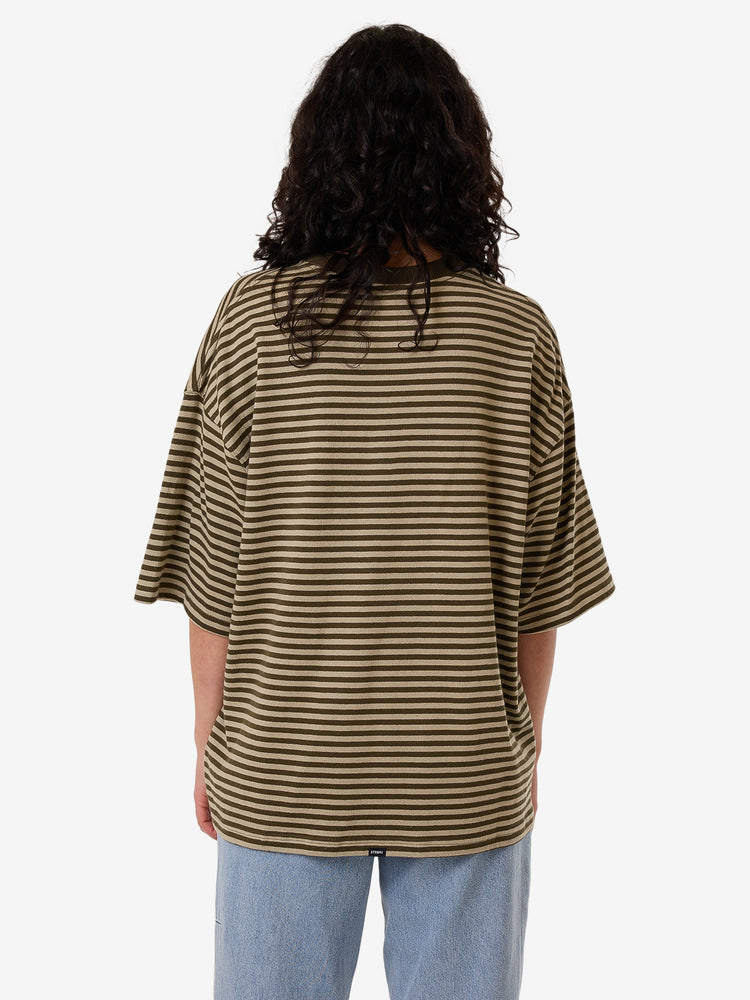 Quinn Stripe O.S Tee - Dark Olive