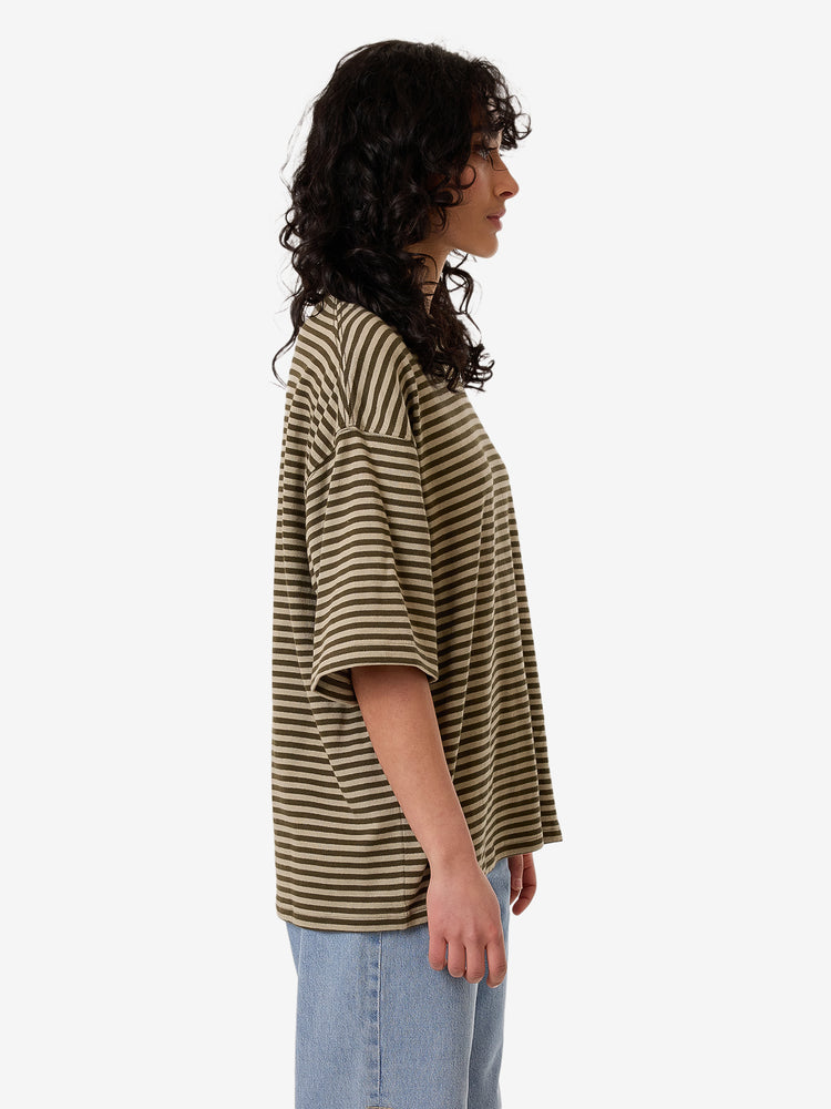 Quinn Stripe O.S Tee - Dark Olive