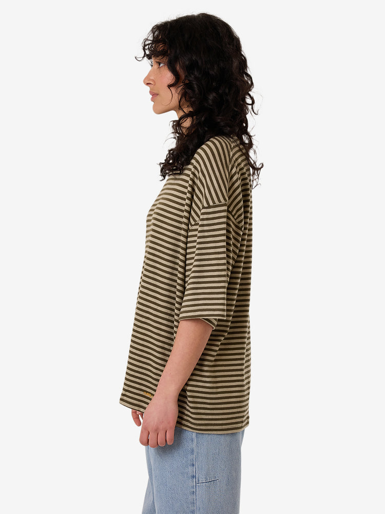 Quinn Stripe O.S Tee - Dark Olive