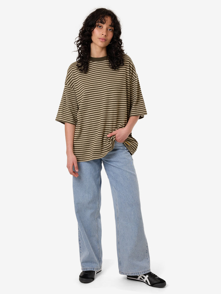 Quinn Stripe O.S Tee - Dark Olive