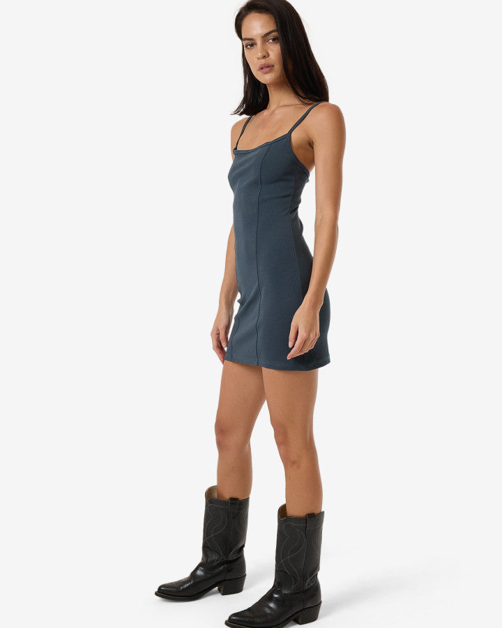 Rib Seam Mini Dress - Dark Slate