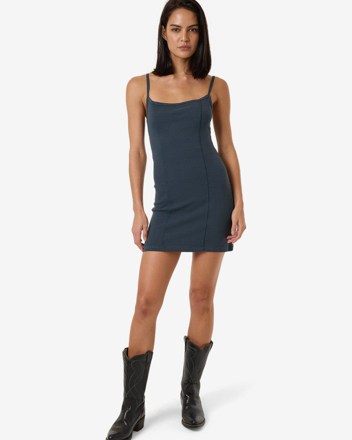 Rib Seam Mini Dress - Dark Slate