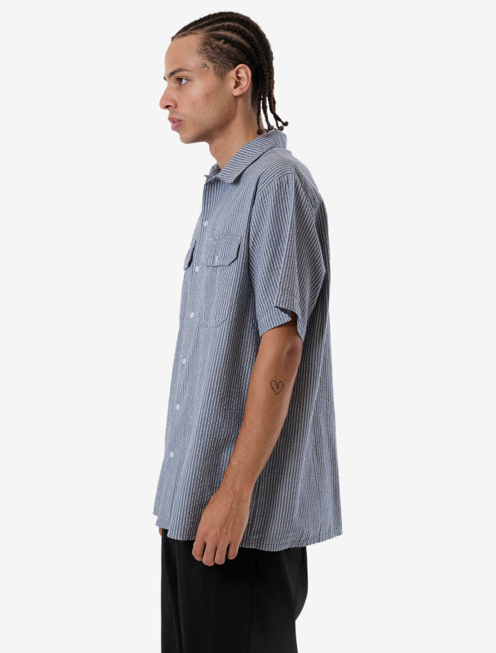 Thrills Union Short Sleeve Stripe Work Shirt - Light Petrol