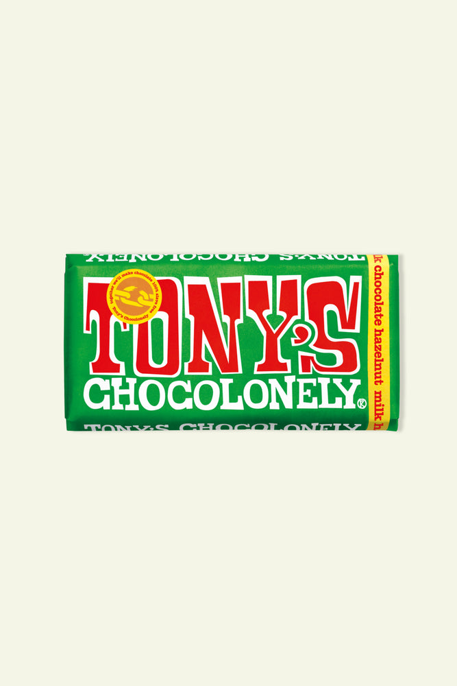 
            
                Load image into Gallery viewer, Tony&amp;#39;s Chocolonely - Milk Choc Hazelnut 180g Bar
            
        