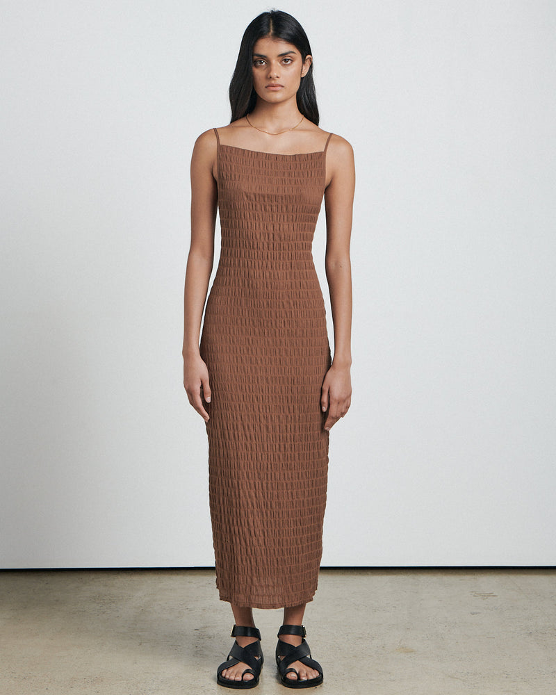 The Shirring Midi Dress- Earth