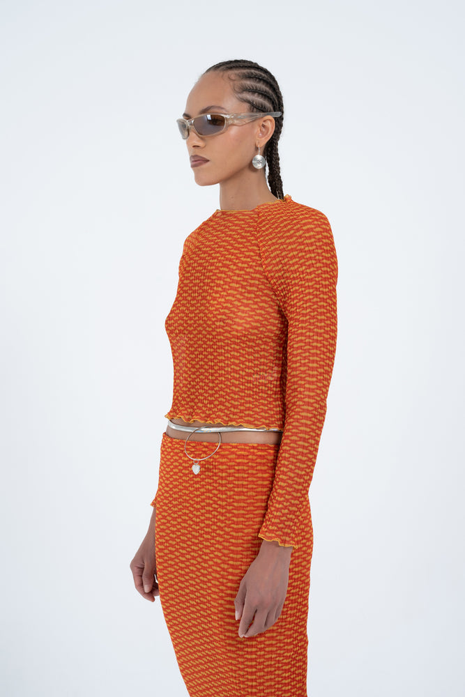 Slashed Neck Top - Orange Croc