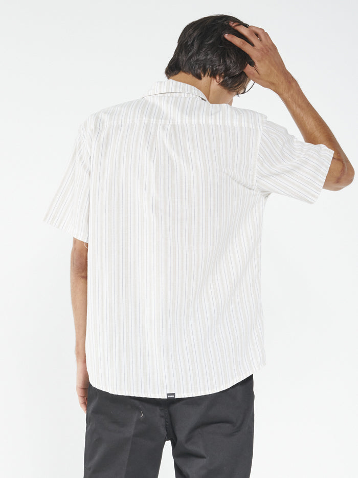 
            
                Load image into Gallery viewer, Palm Stripe S/S Shirt - Dirty White
            
        