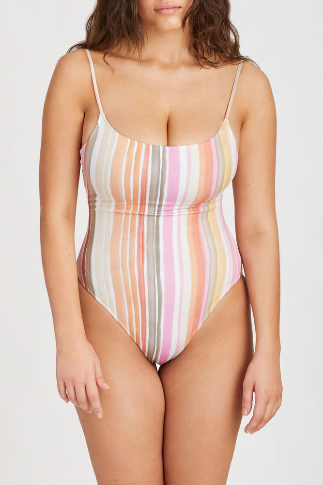 Stripe Reversible One Piece - Watercolour Chocolate