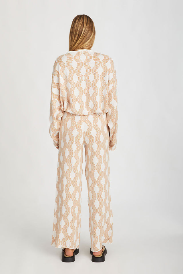 Wave Knitted Cotton Pant - Tan White