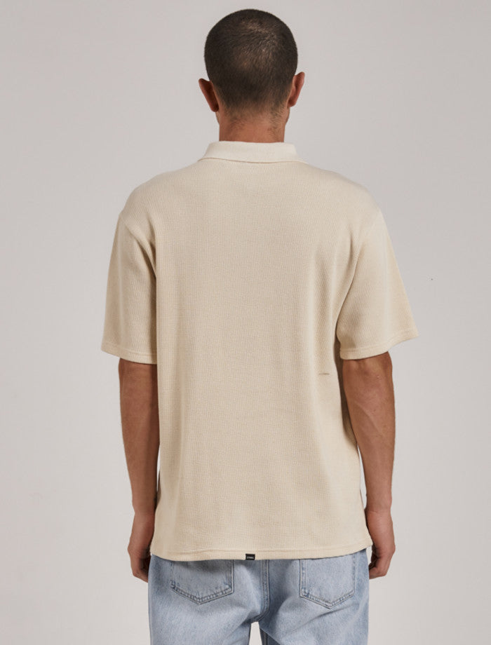 Beholder Waffle Three Quarter Zip Polo- Unbleached