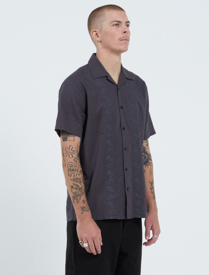 
            
                Load image into Gallery viewer, Cherub Chain Bowling Shirt - Worn Black
            
        