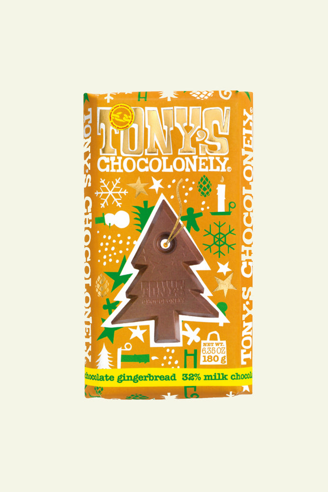 
            
                Load image into Gallery viewer, Tony&amp;#39;s Chocolonely - Milk Chocolate and Gingerbread 180g Christmas Bar
            
        