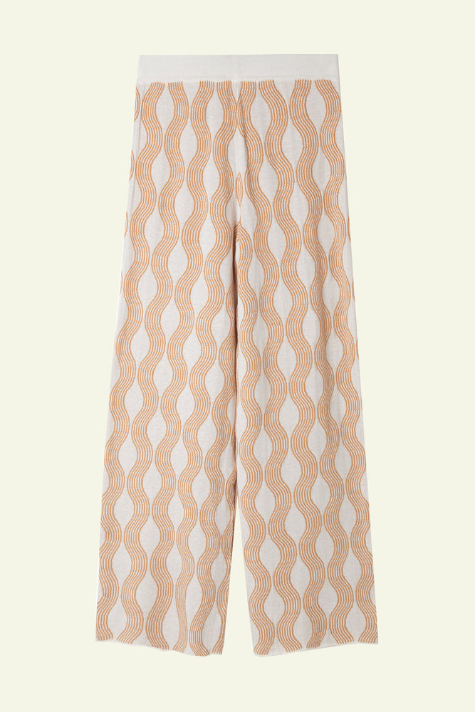 Wave Knitted Cotton Pant - Tan White