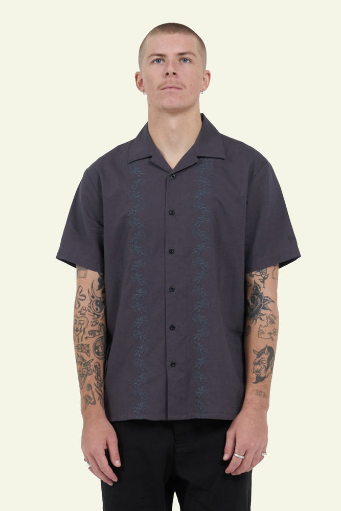Cherub Chain Bowling Shirt - Worn Black